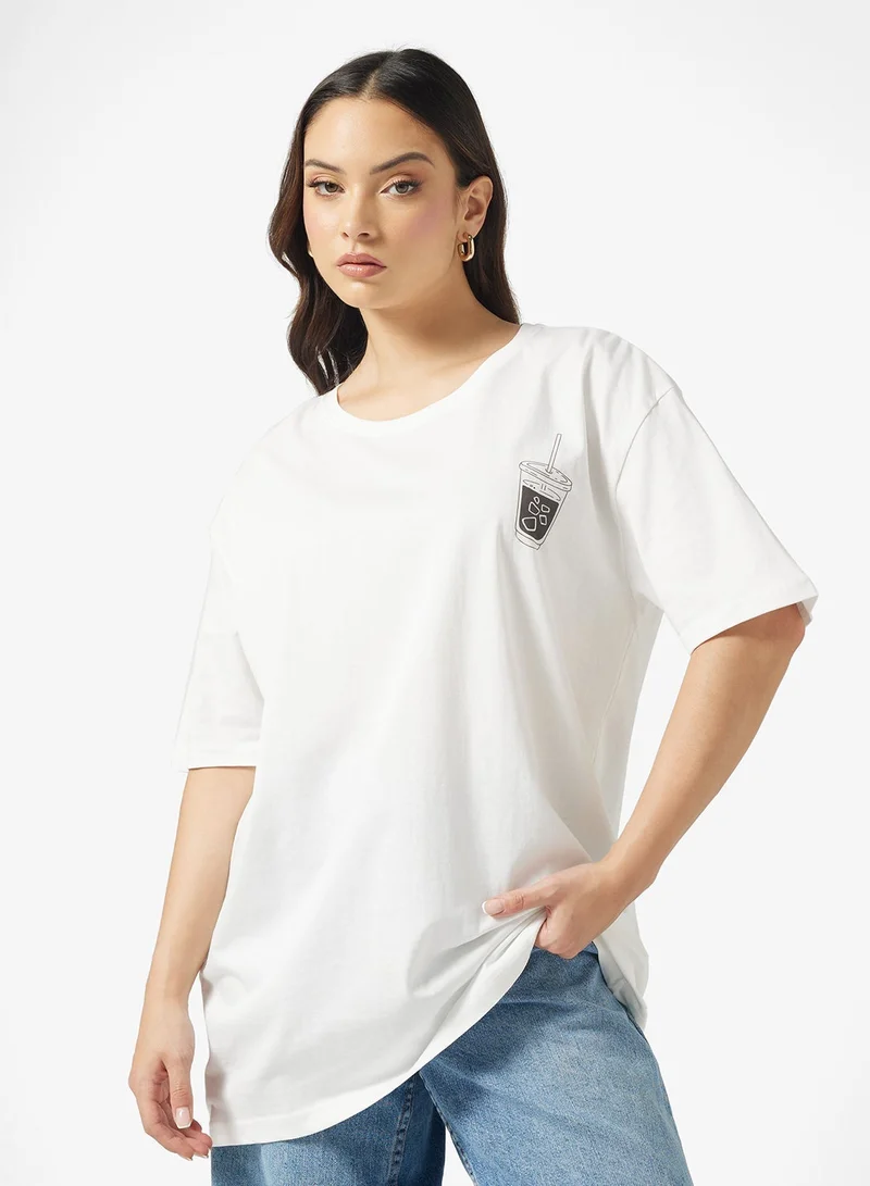 Ginger Crew Neck Coffee Graphic T-Shirt